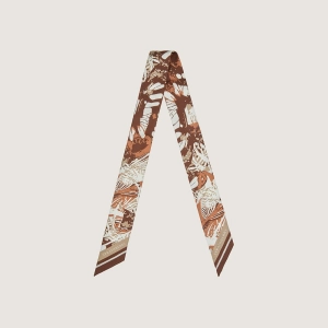Silk Skinny Scarf - Chocolate/Tan Butterfly Print