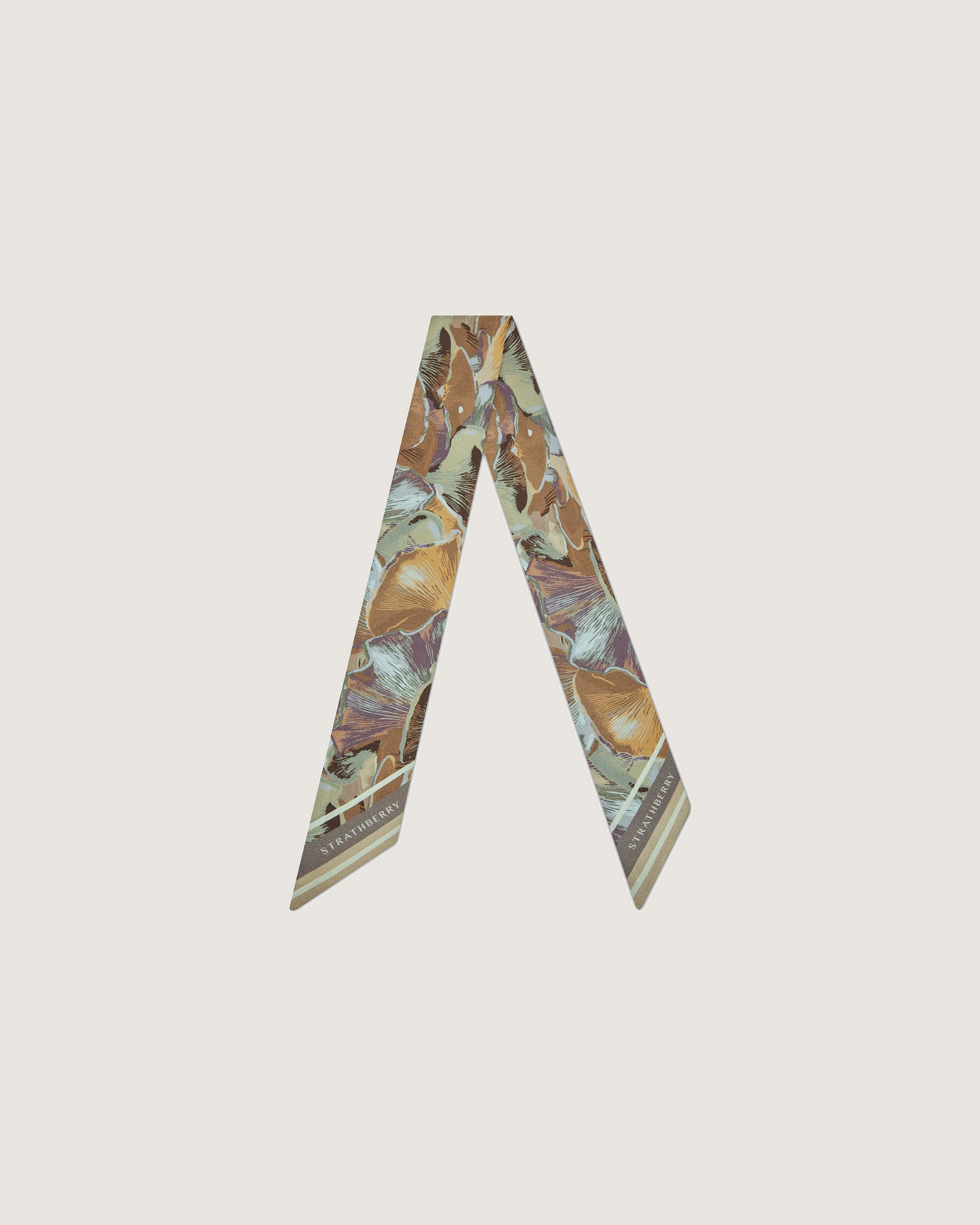 Silk Skinny Scarf - Oat/Mushroom Print