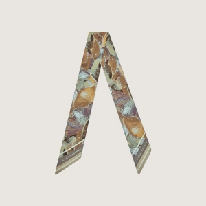 Silk Skinny Scarf - Oat/Mushroom Print