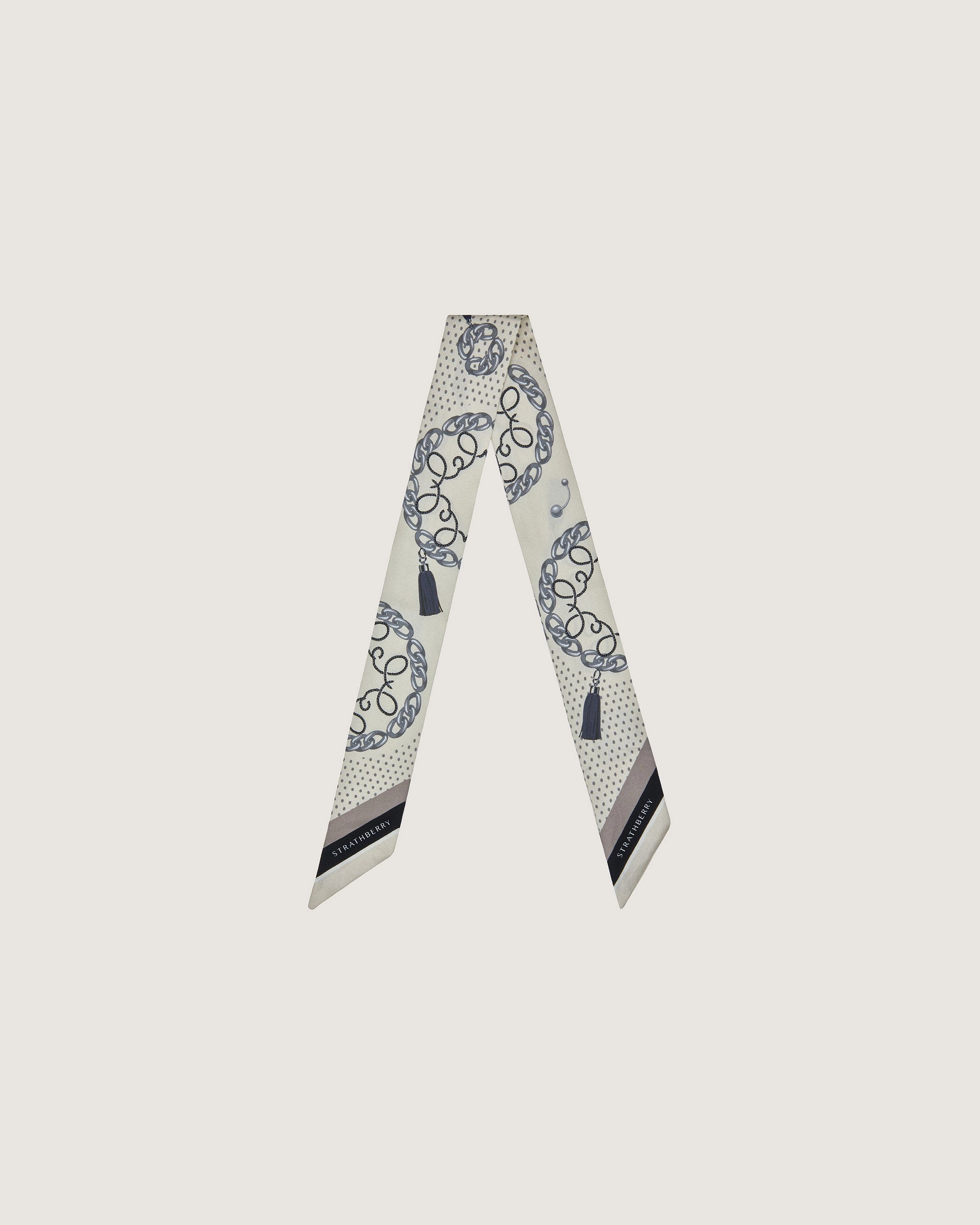 Silk Skinny Scarf - Vanilla/Taupe Chain Print