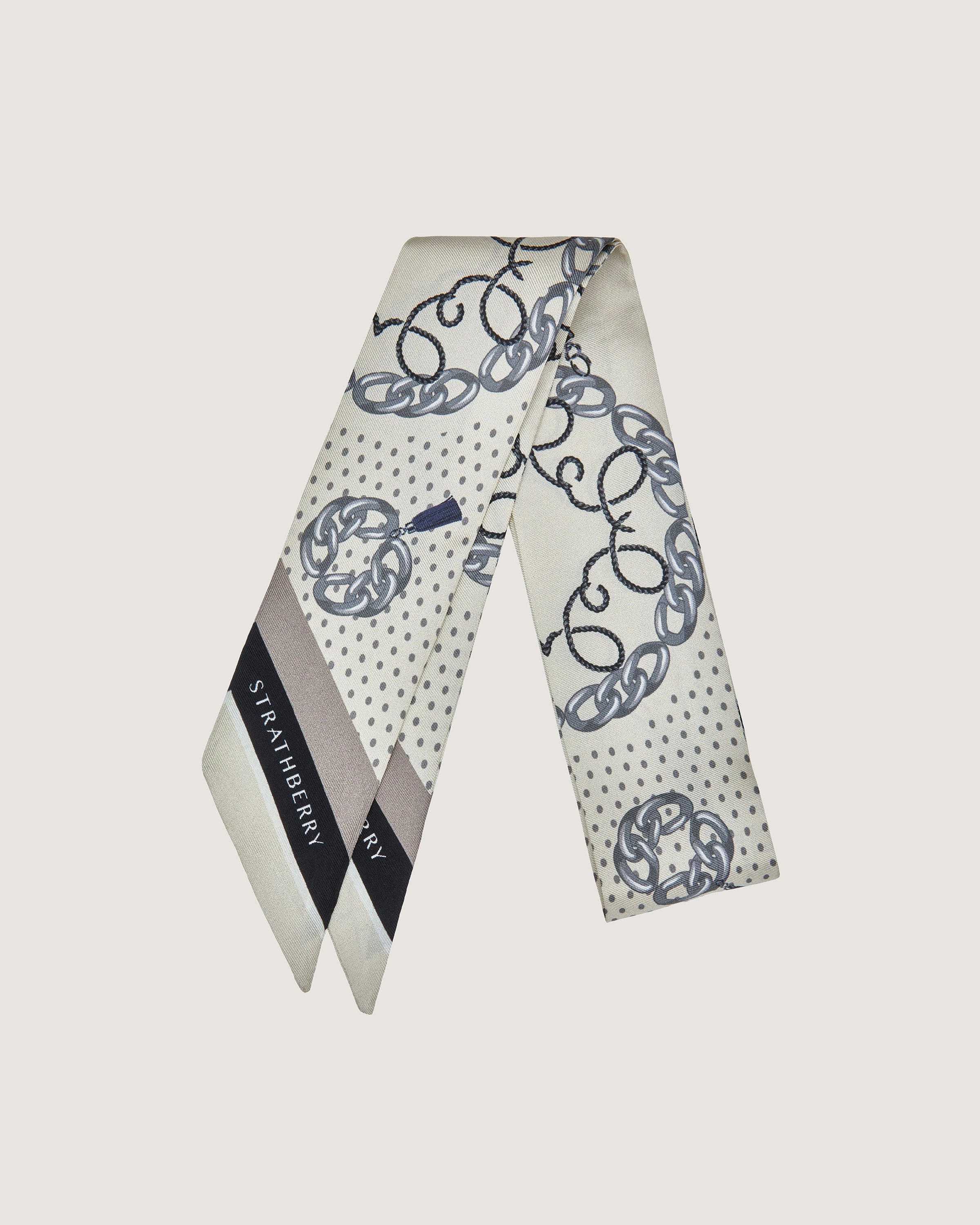 Silk Skinny Scarf - Vanilla/Taupe Chain Print