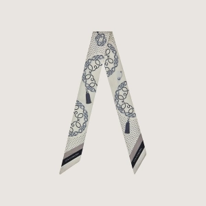 Silk Skinny Scarf - Vanilla/Taupe Chain Print