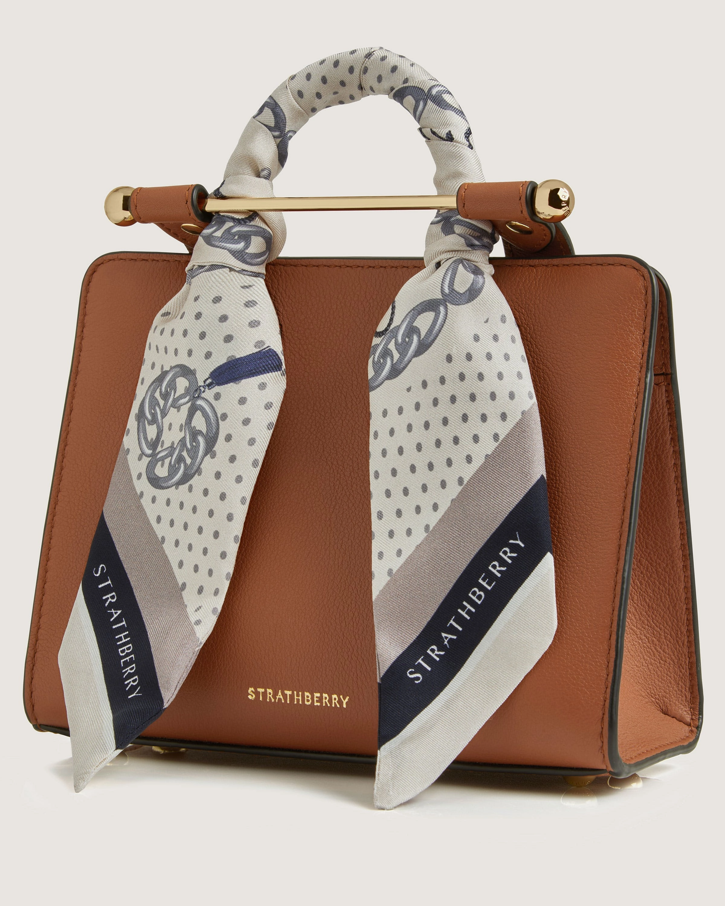 Silk Skinny Scarf - Vanilla/Taupe Chain Print