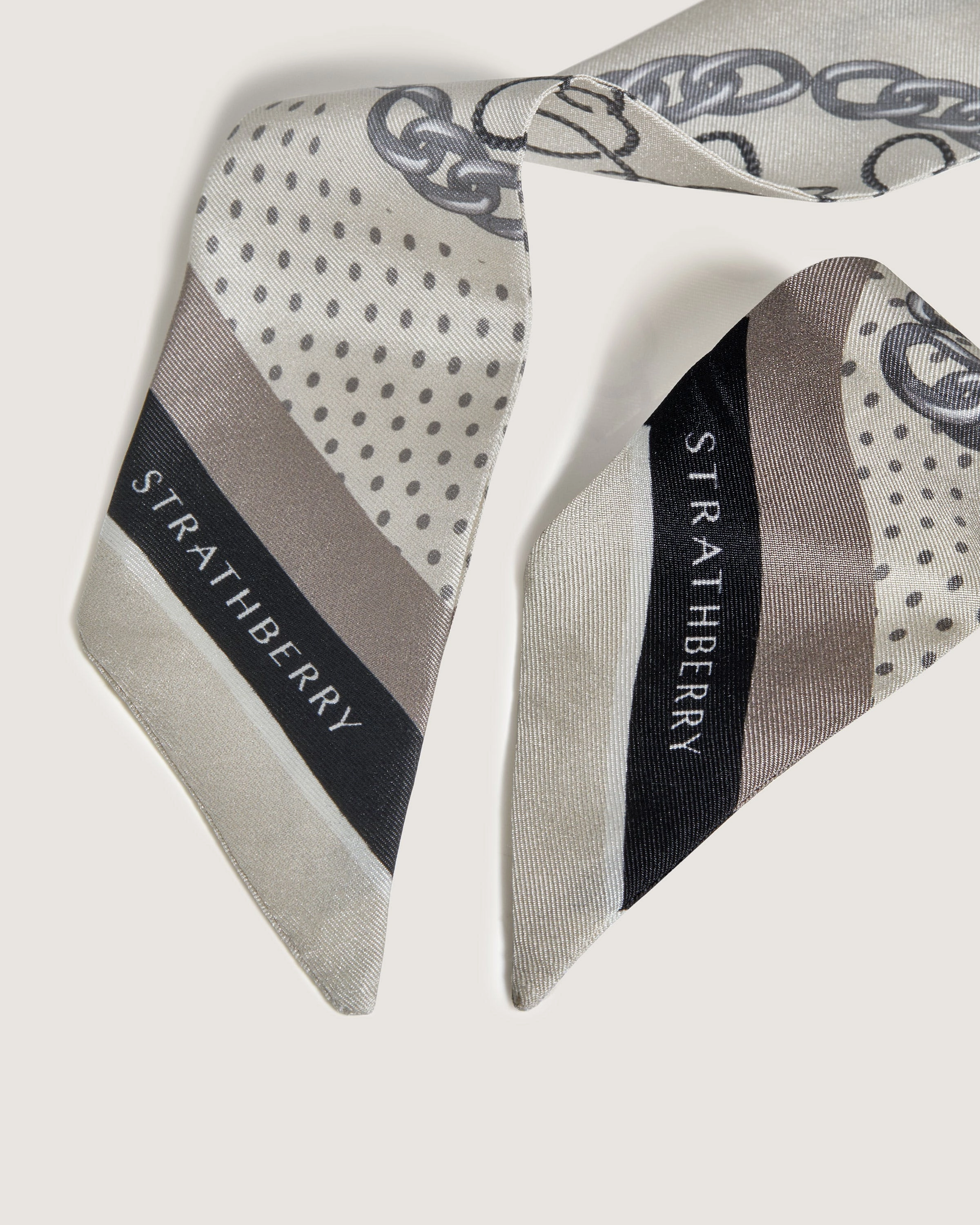 Silk Skinny Scarf - Vanilla/Taupe Chain Print