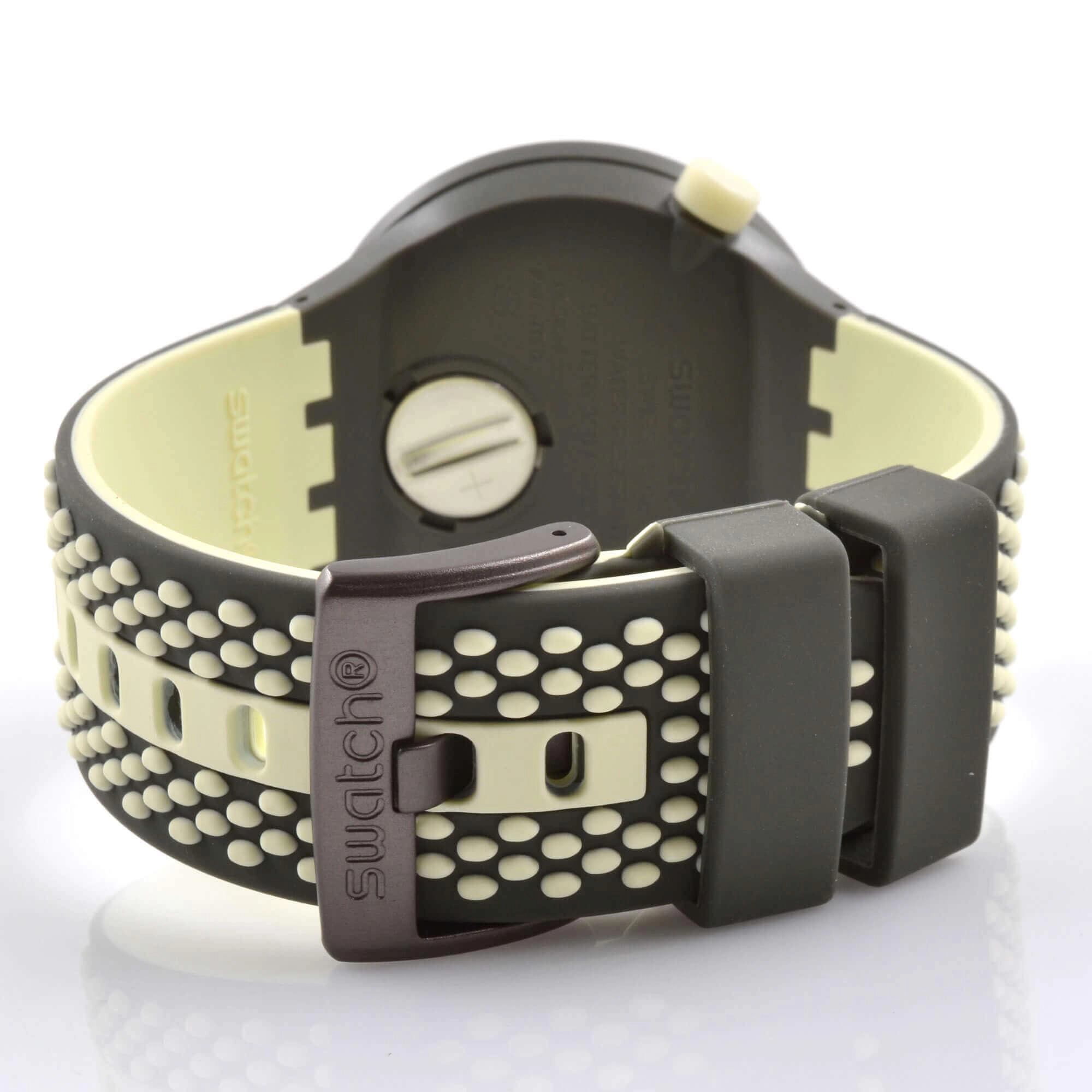 Swatch Men's Watch - Big Bold Bbblanco Swiss Quartz Olive Dial Rubber Strap | SO27M102