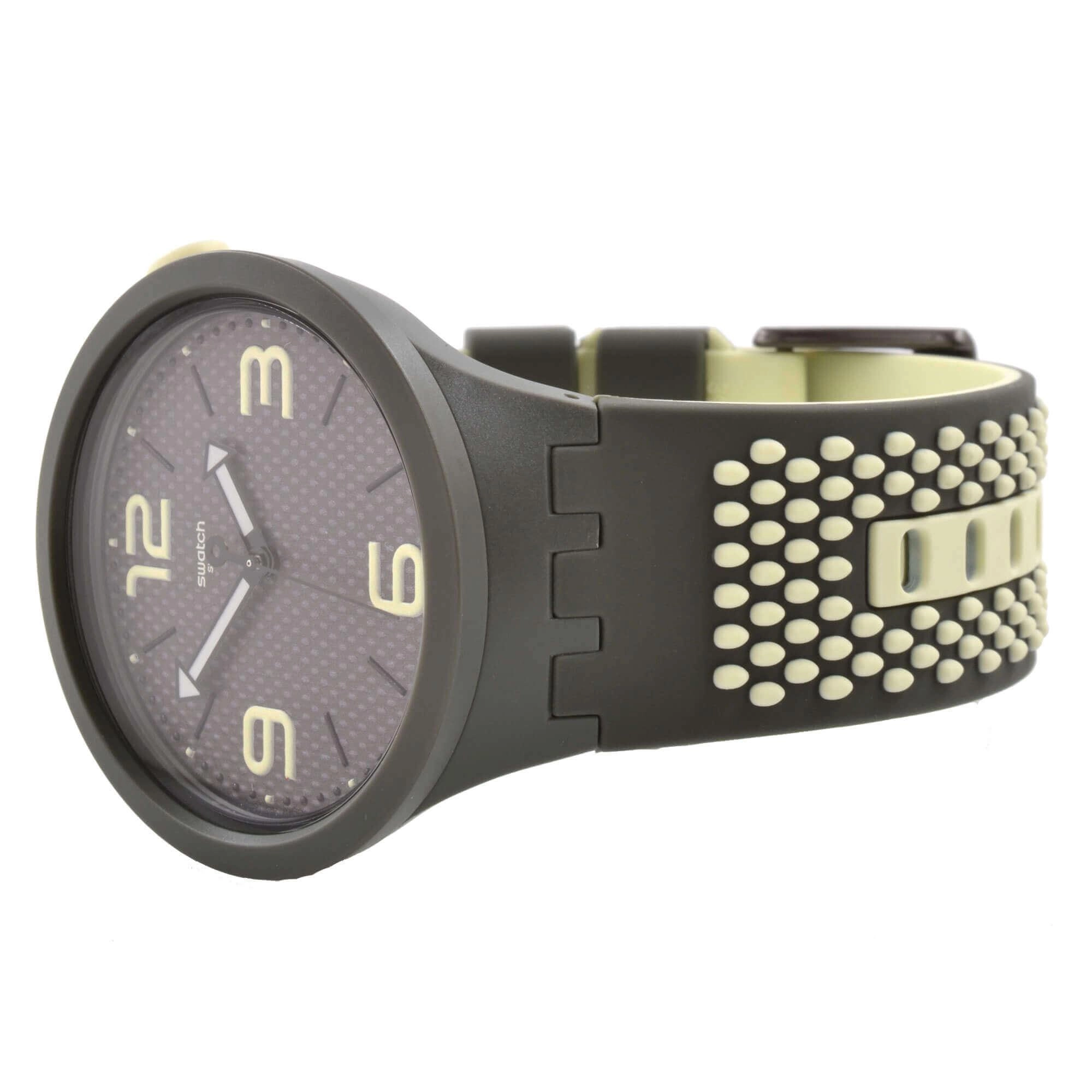 Swatch Men's Watch - Big Bold Bbblanco Swiss Quartz Olive Dial Rubber Strap | SO27M102