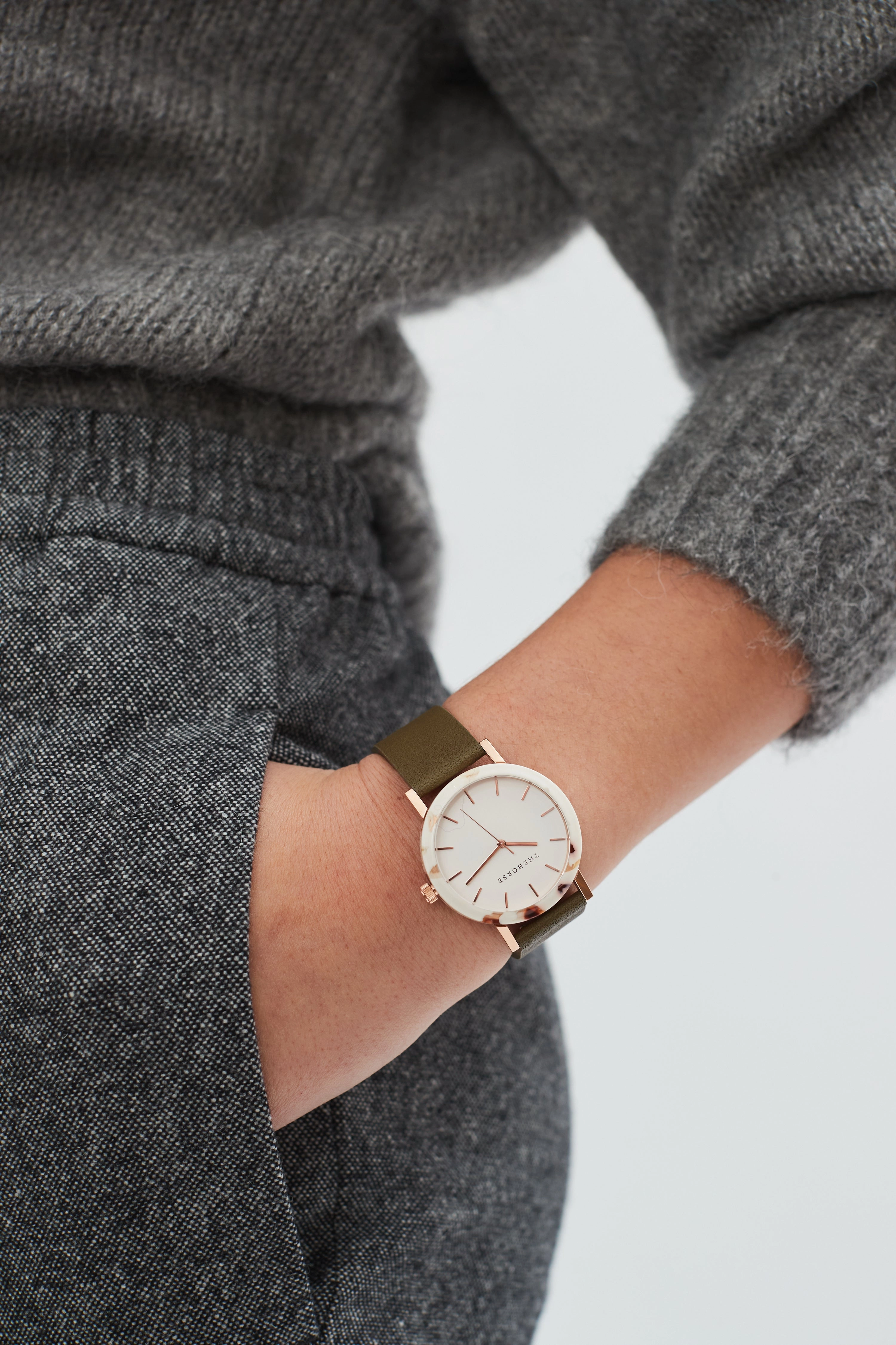 The Resin: Nougat Case / White Dial / Rose Gold Indexing / Olive Leather