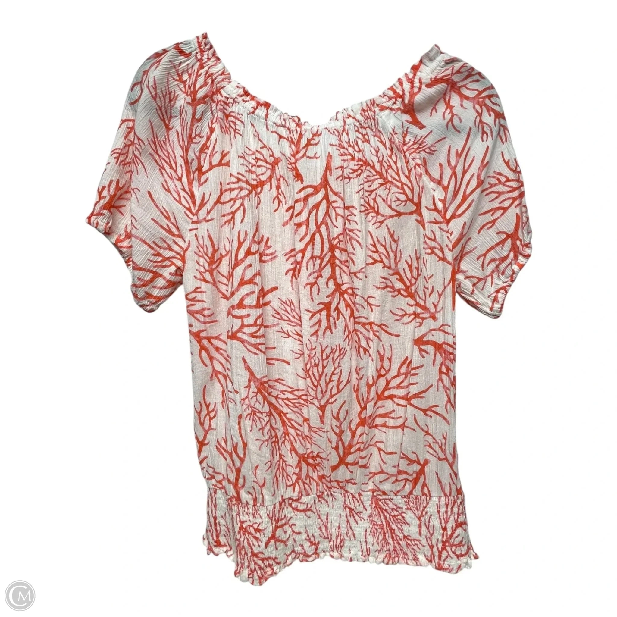 Top Short Sleeve By Michael By Michael Kors In Orange & White, Size: L