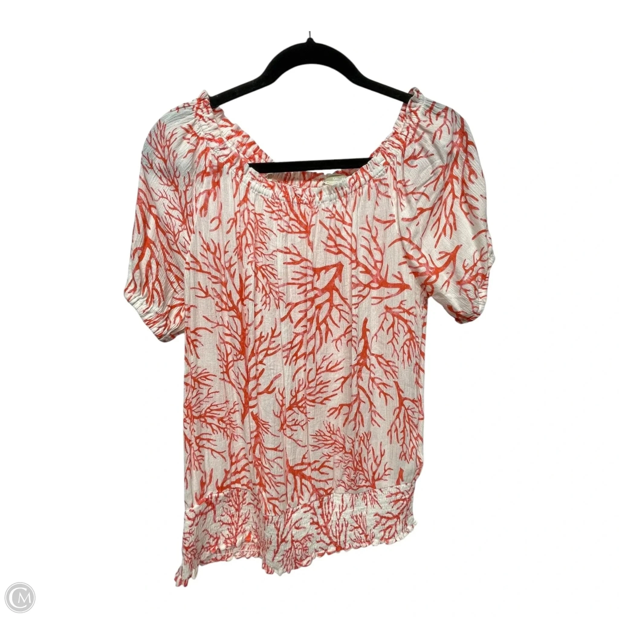 Top Short Sleeve By Michael By Michael Kors In Orange & White, Size: L