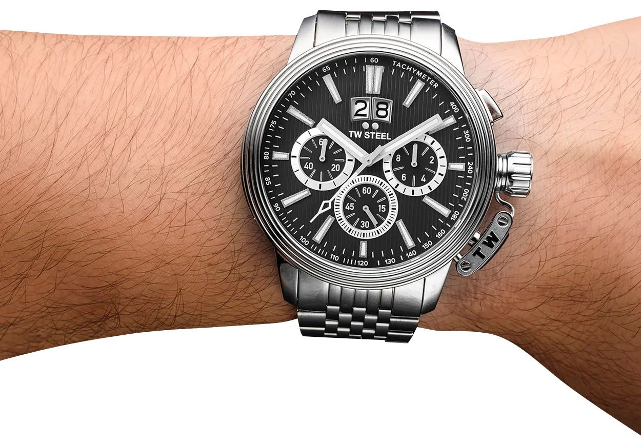 TW Steel CEO Adesso Chronograph Stainless Steel Black Dial Date Quartz Mens Watch CE7020
