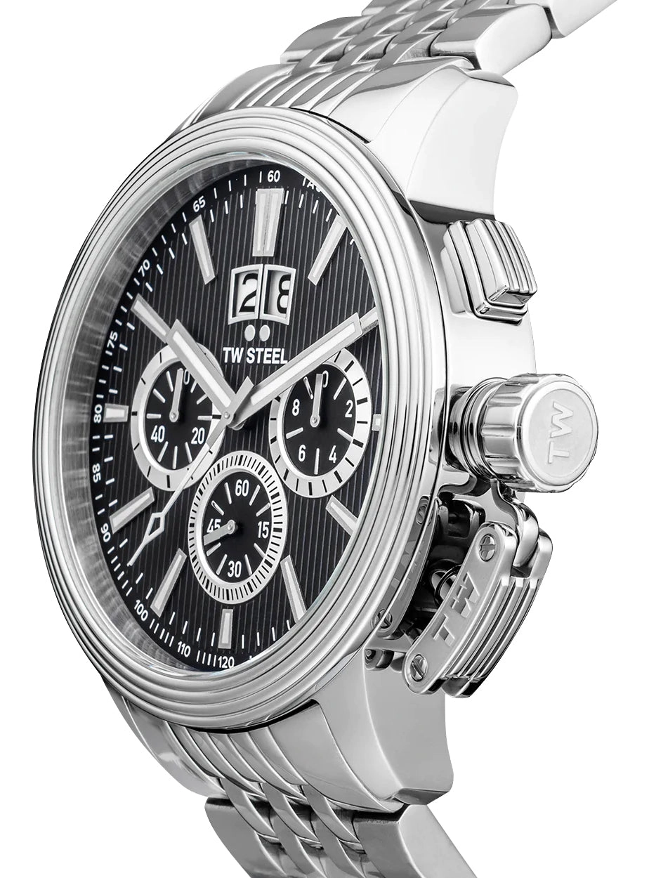 TW Steel CEO Adesso Chronograph Stainless Steel Black Dial Date Quartz Mens Watch CE7020