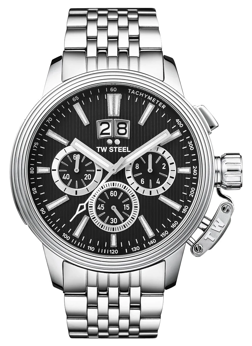 TW Steel CEO Adesso Chronograph Stainless Steel Black Dial Date Quartz Mens Watch CE7020