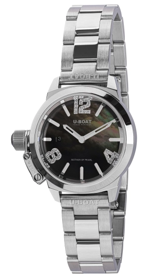 U-Boat Classico Stainless Steel Black Mother-Of-Pearl Dial Diamonds Date Quartz Womens Watch 8899