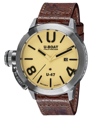 U-Boat Classico U-47 AS2 Automatic Stainless Steel Beige Dial Brown Leather Strap Date Mens Watch 8106