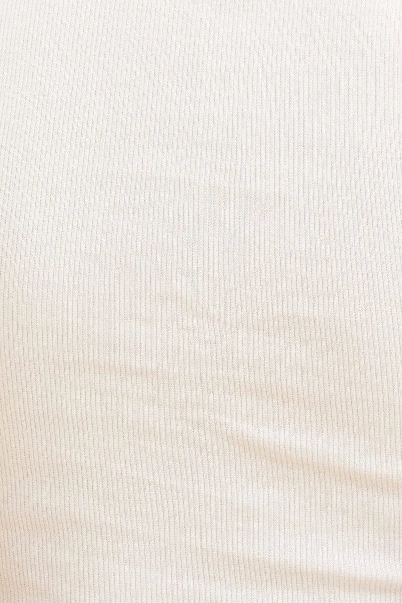 White Cropped Tank Cotton Blend Rib High Neck Racer Back