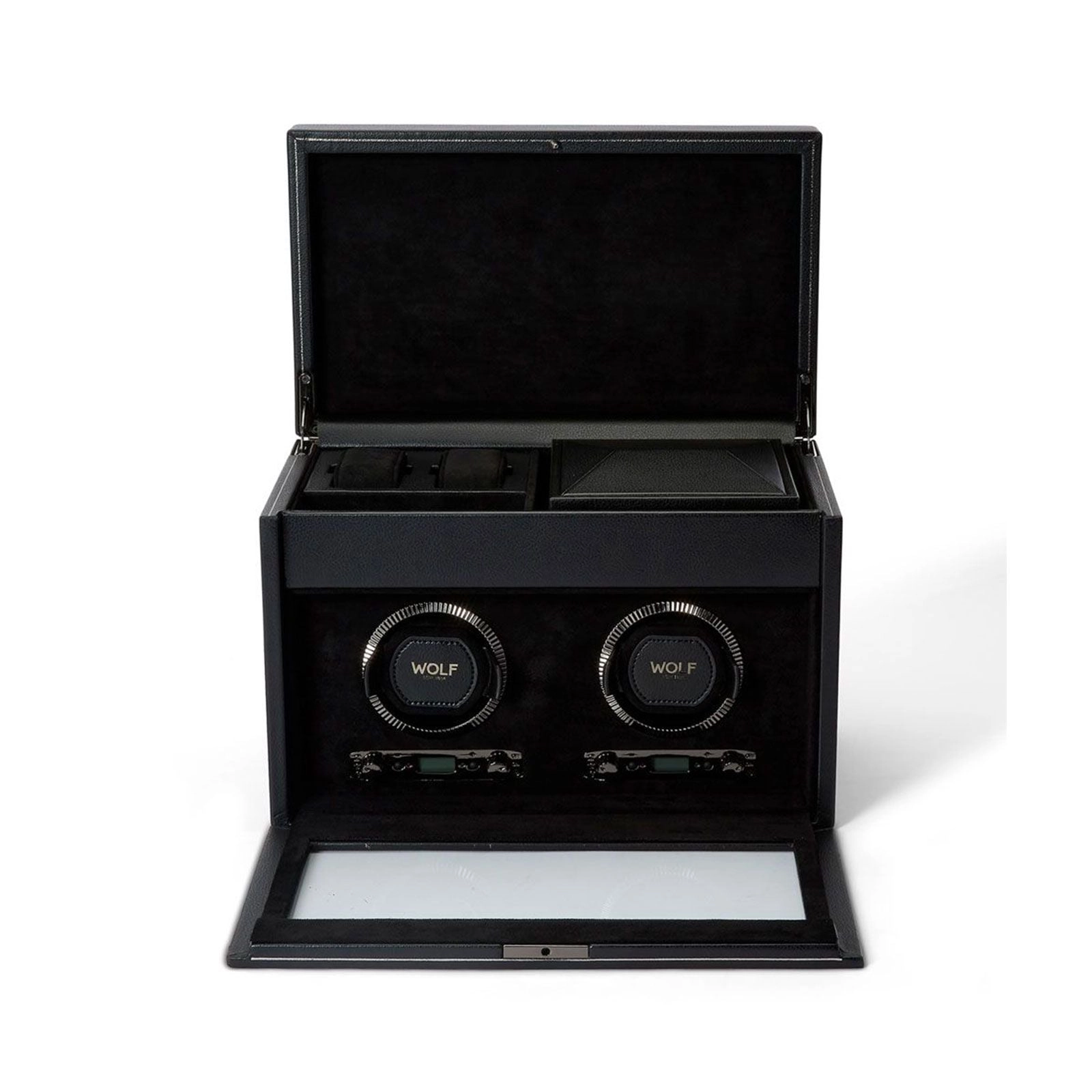 Wolf British Racing Double Watch Winder With Storage Black 792202