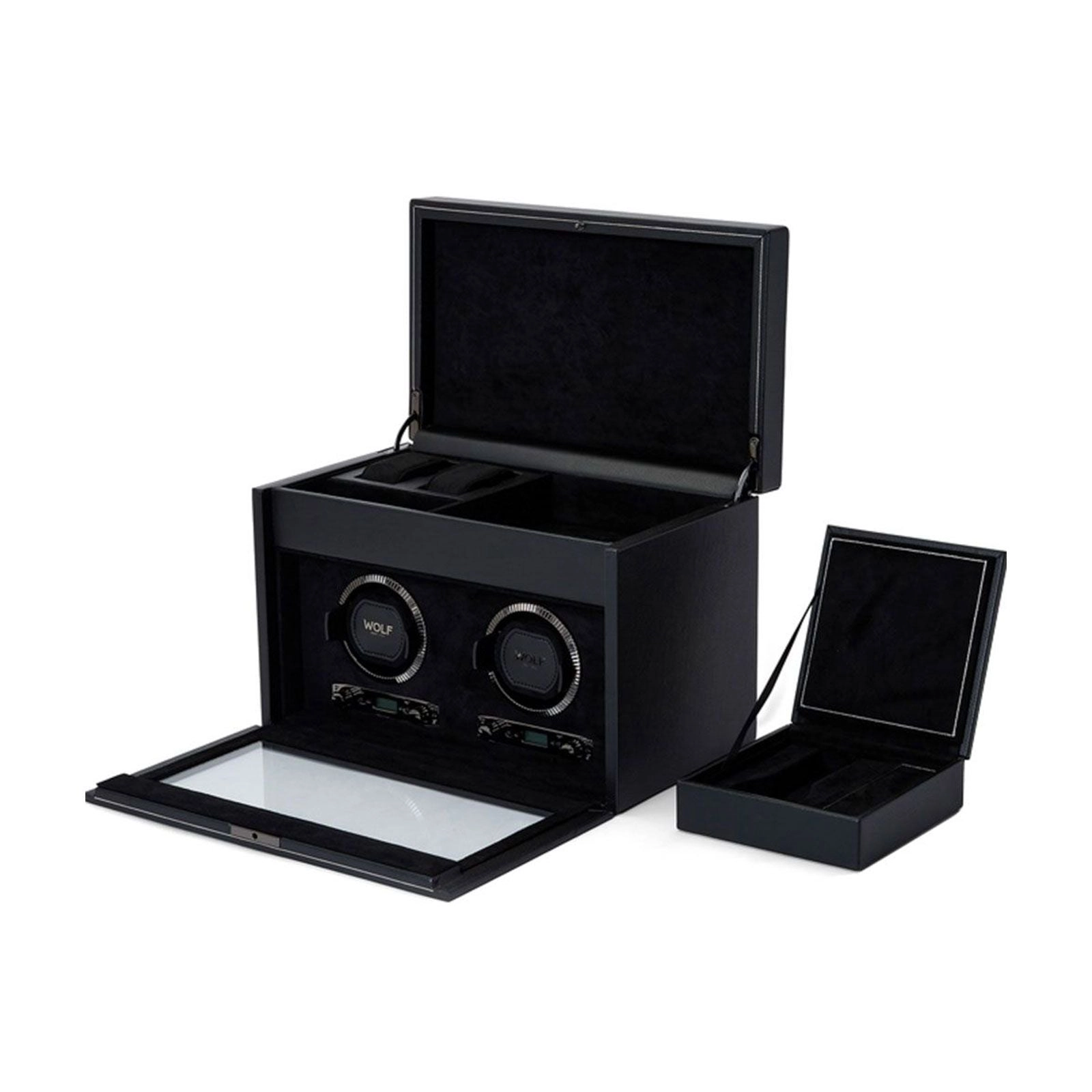 Wolf British Racing Double Watch Winder With Storage Black 792202