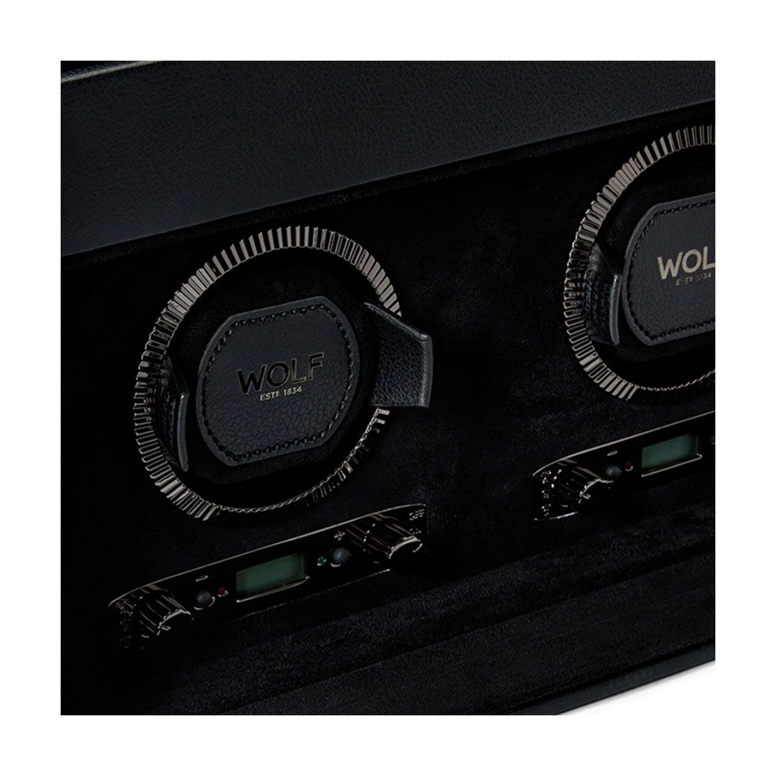 Wolf British Racing Double Watch Winder With Storage Black 792202
