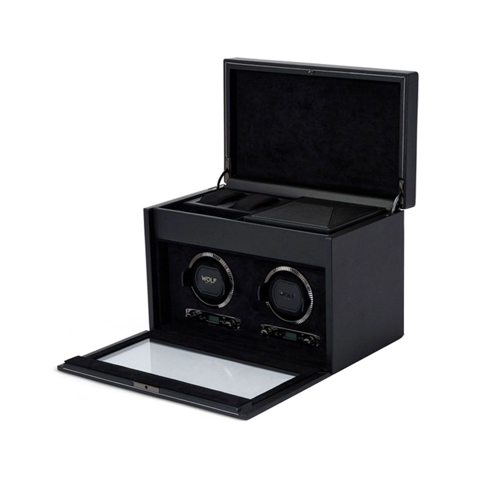 Wolf British Racing Double Watch Winder With Storage Black 792202