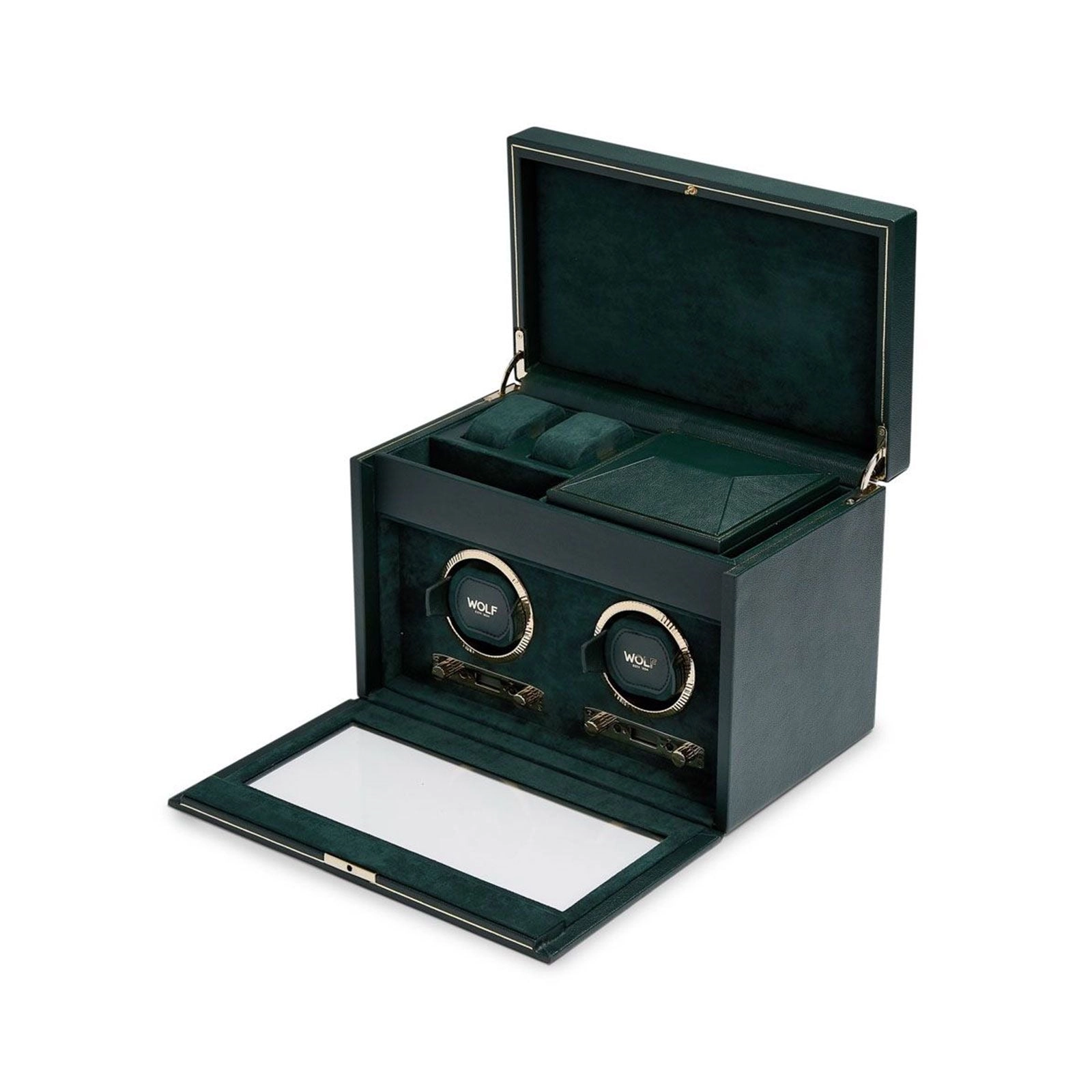 Wolf British Racing Double Watch Winder With Storage Green 792241