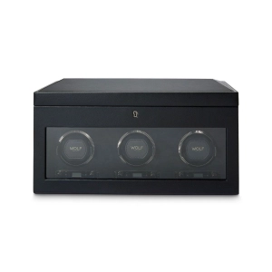 Wolf British Racing Triple Watch Winder With Storage Black 792302