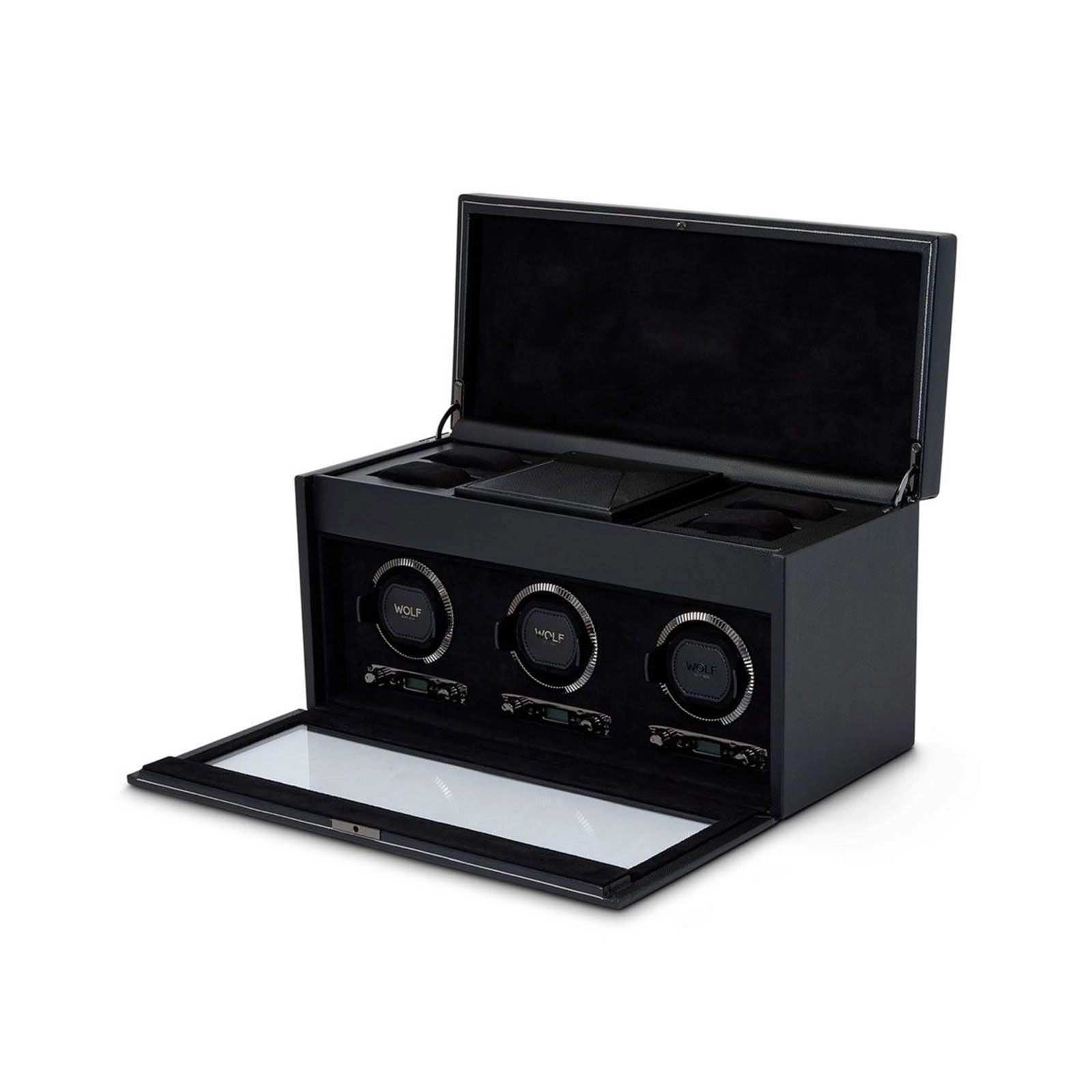 Wolf British Racing Triple Watch Winder With Storage Black 792302