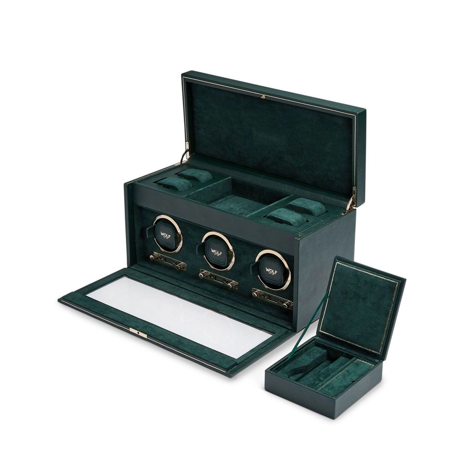 Wolf British Racing Triple Watch Winder With Storage Green 792341