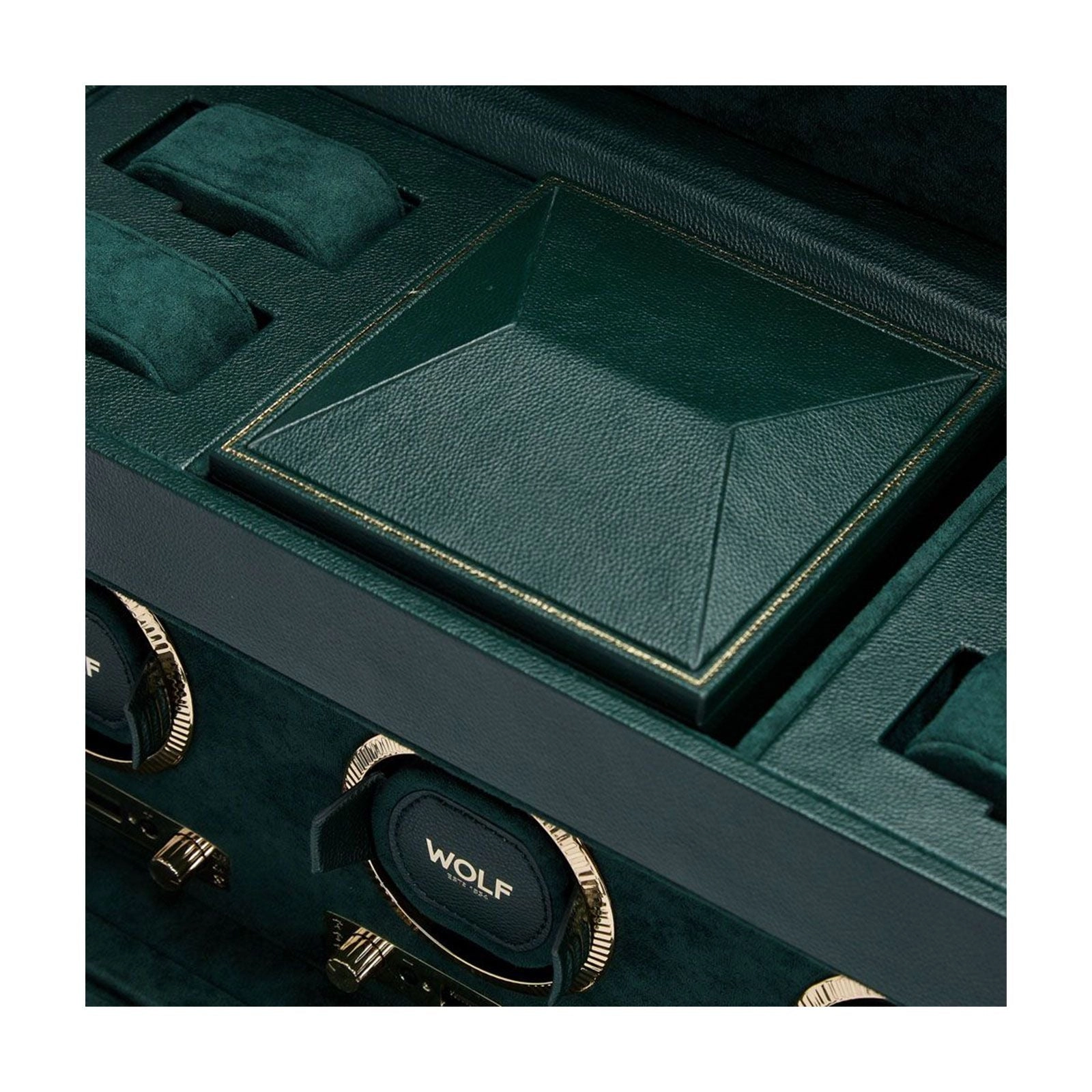 Wolf British Racing Triple Watch Winder With Storage Green 792341