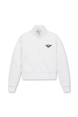 Women Athletic Half Zip-up Rib Sweatshirt White